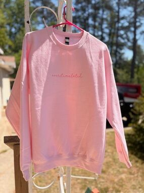 Gildan Pink Crewneck Sweatshirt with Overstimulated embroidery